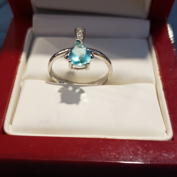 Blue Aquamarine white CZ 925 silver ring - Picture 4 of 9